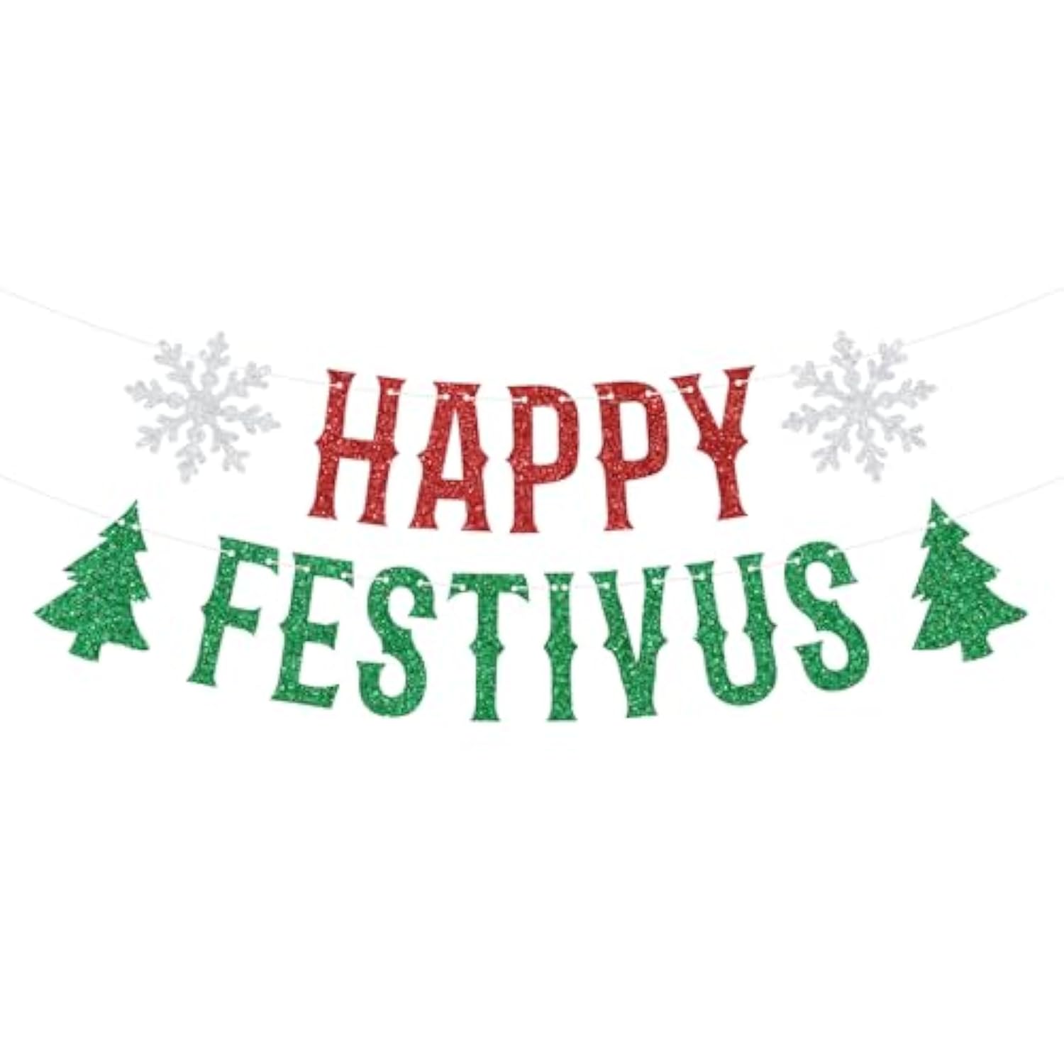 Happy Festivus Red Green Glitter Banner Winter Christmas New Year Party Decor