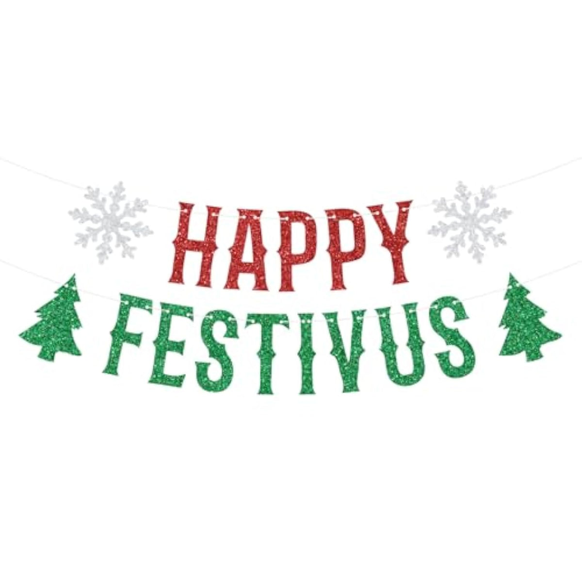 Happy Festivus Red Green Glitter Banner Winter Christmas New Year Party Decor