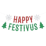 Happy Festivus Red Green Glitter Banner Winter Christmas New Year Party Decor