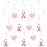 Breast Cancer Awareness Hanging Swirls, Pink Ribbon Hanging Decoration, Peace Out Chemo Party Streamers Decor, Breast Cancer Survivor Party Favors - Pink Glitter