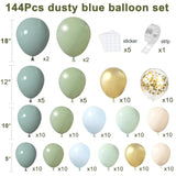 Dusty Blue Sage Green Balloon Arch Kit, Pastel Blue Green Sand White Gold Confetti Balloons Garland Kit For Baby Shower Wedding Bridal Boho Birthday Party Backdrop Decorations……