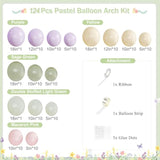 Dusty Green Purple Pastel Pink Balloon Arch Garland Kit 124Pcs Double Stuffed Light Green Sage Green Purple Yellow Macaron Pink Balloons For Wildflower Baby Shower Wedding Birthday Party Decorations