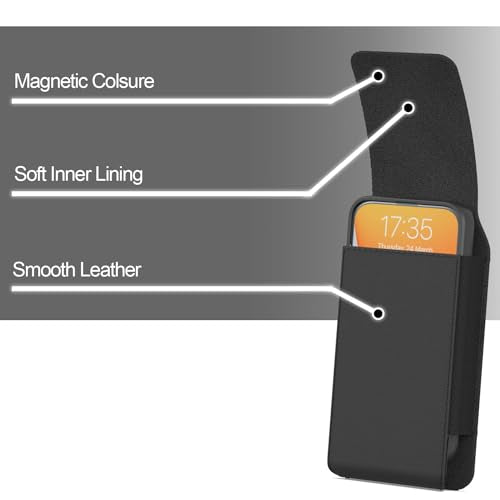 Holster For Motorola Moto G Power/G Play/Moto G 2026 2025 2024 2023/ G36 G06 G57 Pure G05 G15 E15 G100 Phone Case Belt Clip Carrying Vertical Leather Pouch (Fits Otterbox Or Any Case On)