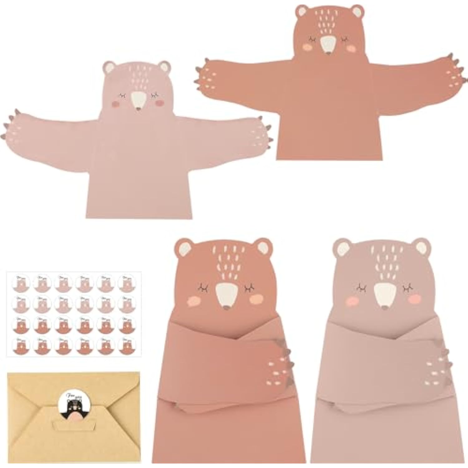 36 Sets Bear Thank You Note Cards Bear Hug Funny Greeting Cards With Envelope Stickers For Woodland Animal Birthday Party Supplies(Classic Style)