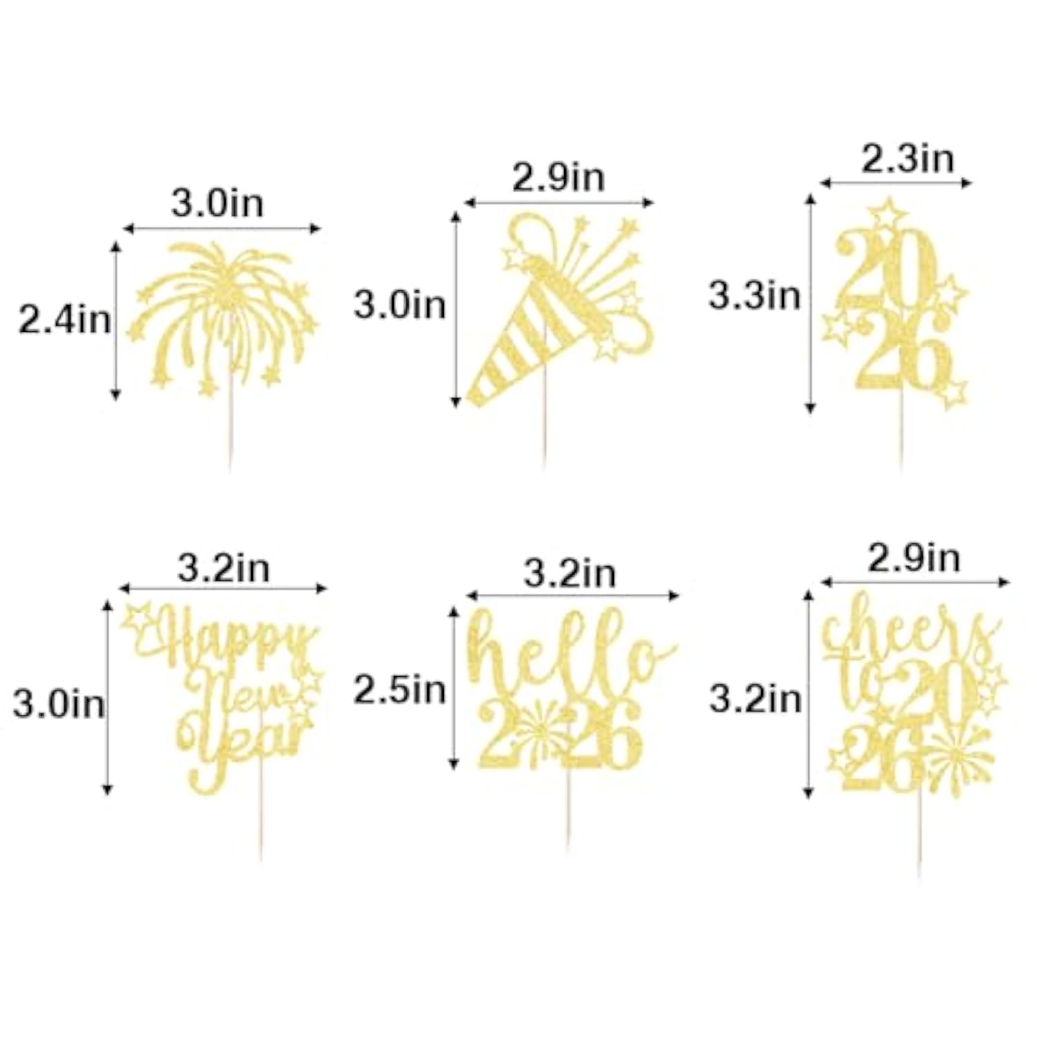24pc Happy New Year 2026 Cupcake Toppers Cake Party Decorations