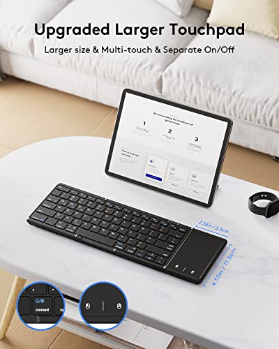 Foldable Bluetooth Keyboard With Touchpad, Full-Size Wireless Folding Portable Travel Keyboard For Ios Android Windows Mac Os, Support 3 Devices (Bt5.1 X 3), Black