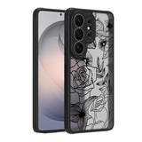 Cute Phone Case for Samsung Galaxy S26 Ultra, Aesthetic Black Line Art Floral Rose Pattern, PC and TPU Full Protection Shockproof Cases Cover for Girls Women
