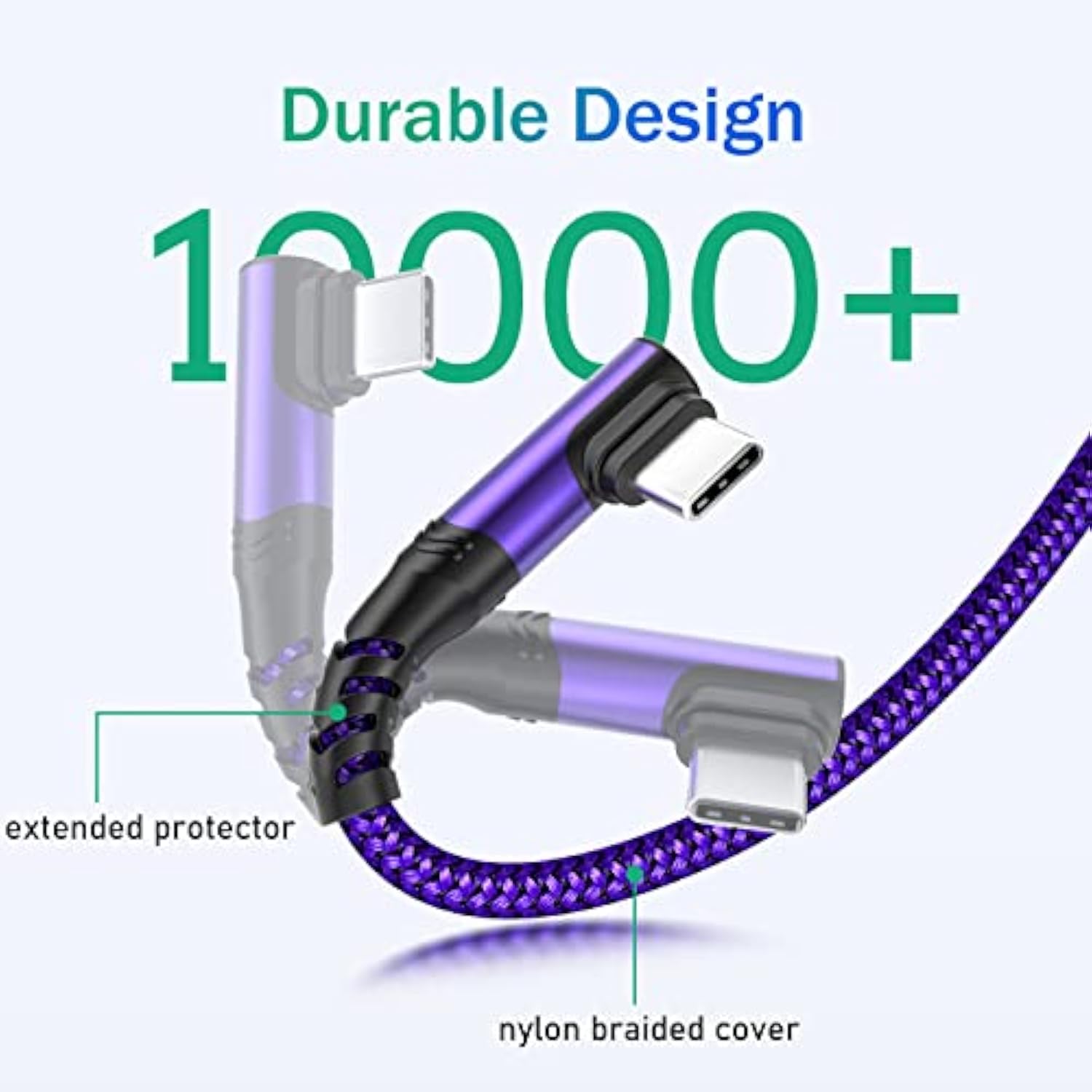 Type C Charger Fast Charging, 90 Degree Usb To Usb C Cable [10Ft,3Pack] Braide