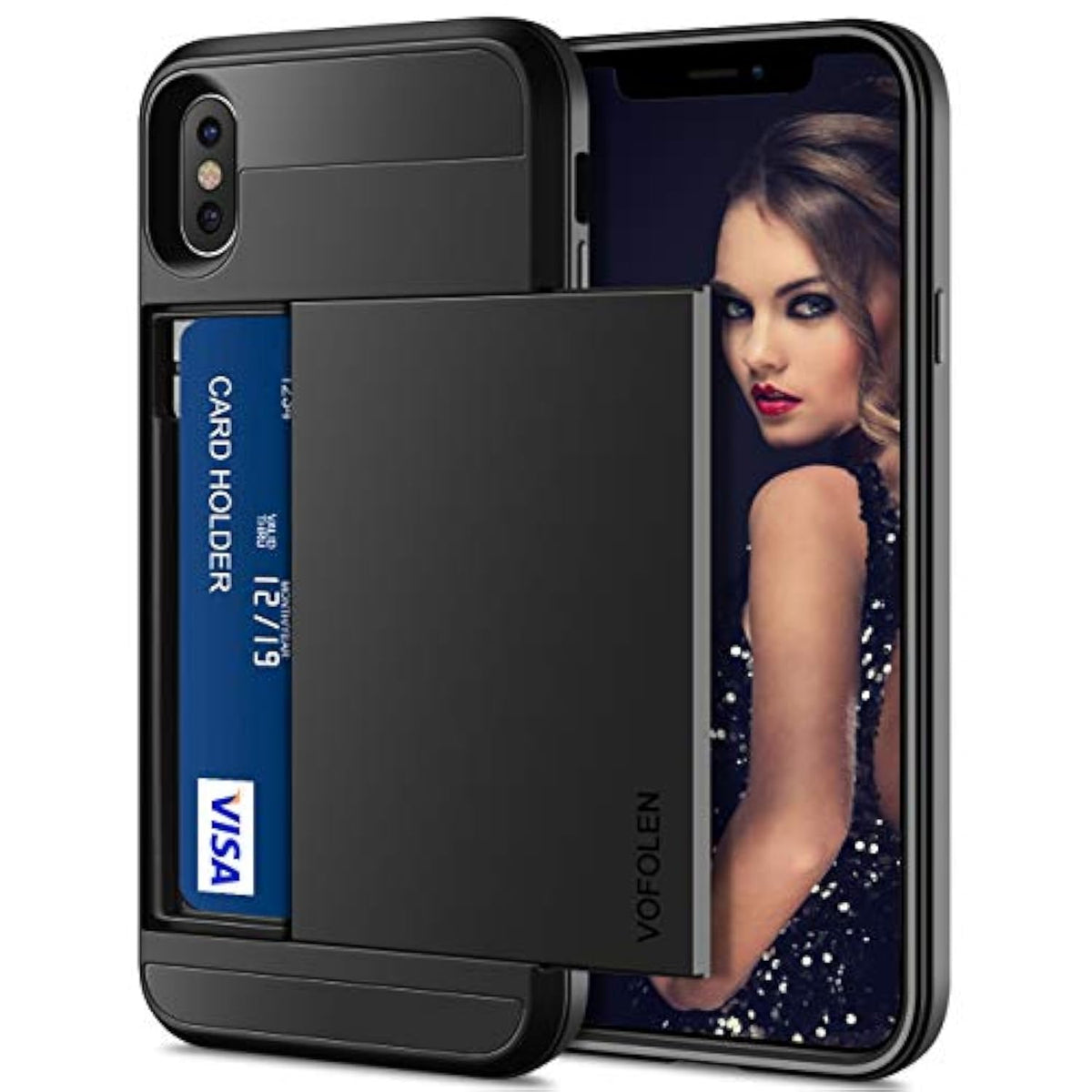 Case For Iphone Xs Max Case Wallet Card Holder Sliding Cover Credit Card Slot Id Pocket Dual Layer Protective Hard Shell Hybrid Tpu Bumper Armor Case For Iphone Xs Max 10S Max (Black)