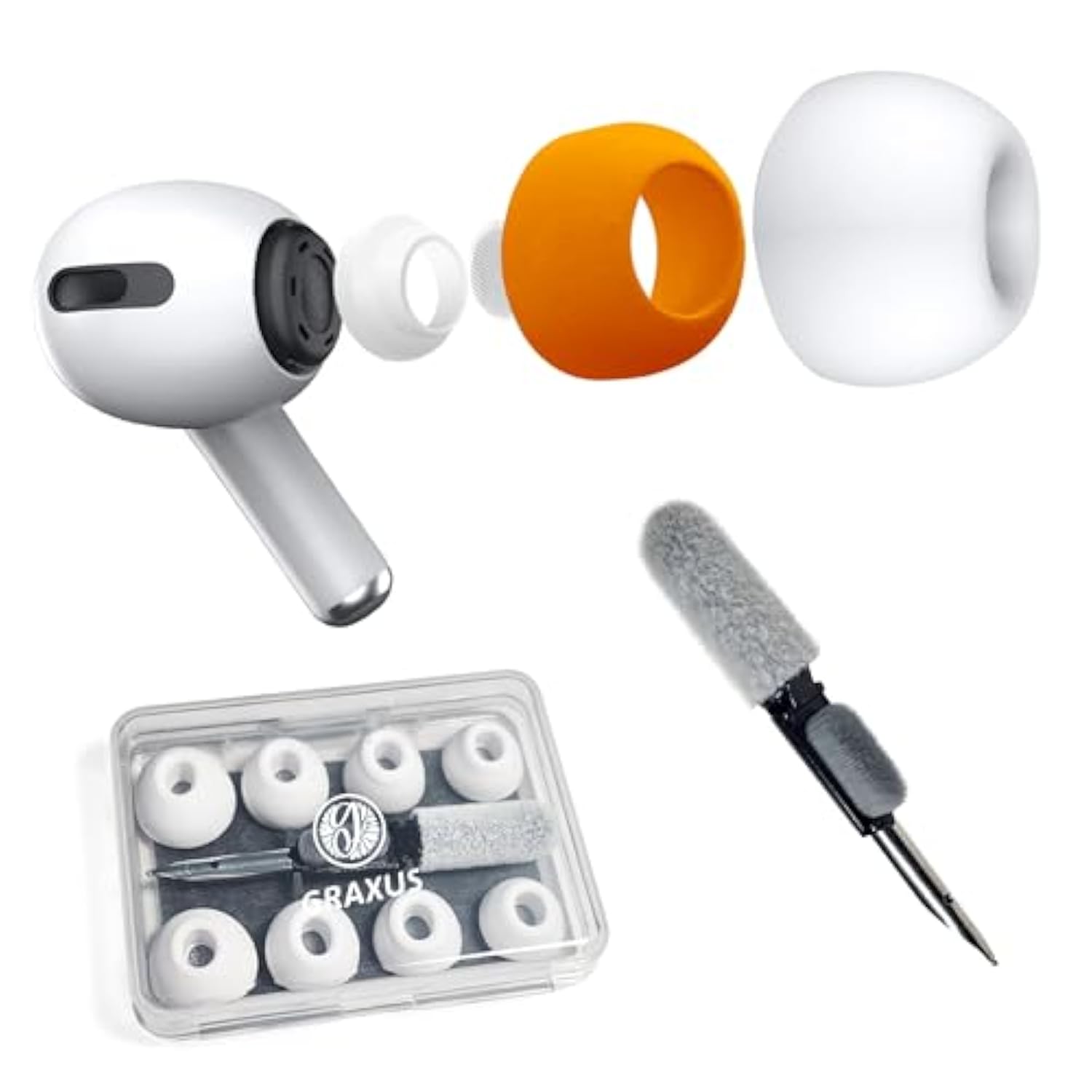 Memory Foam Ear Tips For Airpods Pro And Airpods Pro 2 With Silicone Shield. Comfortable | Secure | Better Noise Cancellation | Replacement Buds | Case With Cleaner Kit | 4 Sizes Xs/S/M/L