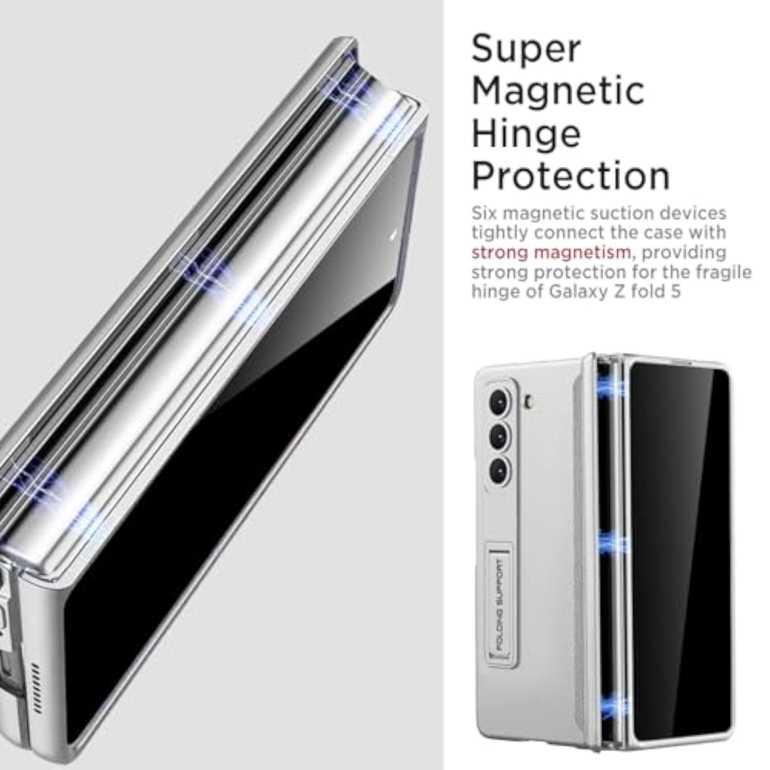 Miimall for Samsung Galaxy Z Fold 5 Case with Privacy Screen Protector, Built-in Adjustable Kickstand & Magnetic Hinge Protection All-Inclusive Protective Case for Galaxy Z Fold 5 5G(Silver)