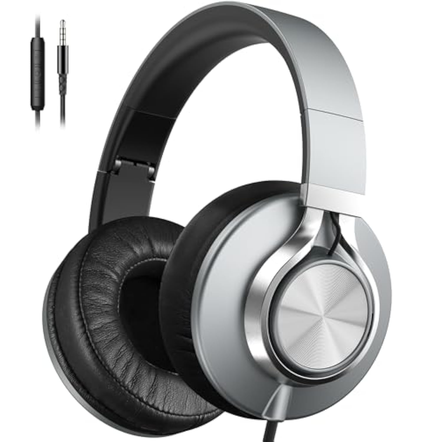 AILIHEN Wired Headphones with Microphone Volume Control, Noise Reduction Over Ear Headphones Wired 3.5mm, Super Soft Corded Headphone for Cellphones, Tablet and Chromebook (Grey)
