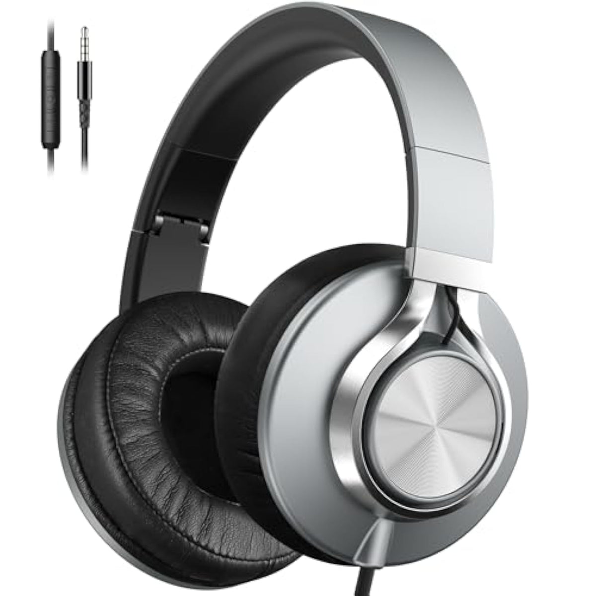 AILIHEN Wired Headphones with Microphone Volume Control, Noise Reduction Over Ear Headphones Wired 3.5mm, Super Soft Corded Headphone for Cellphones, Tablet and Chromebook (Grey)