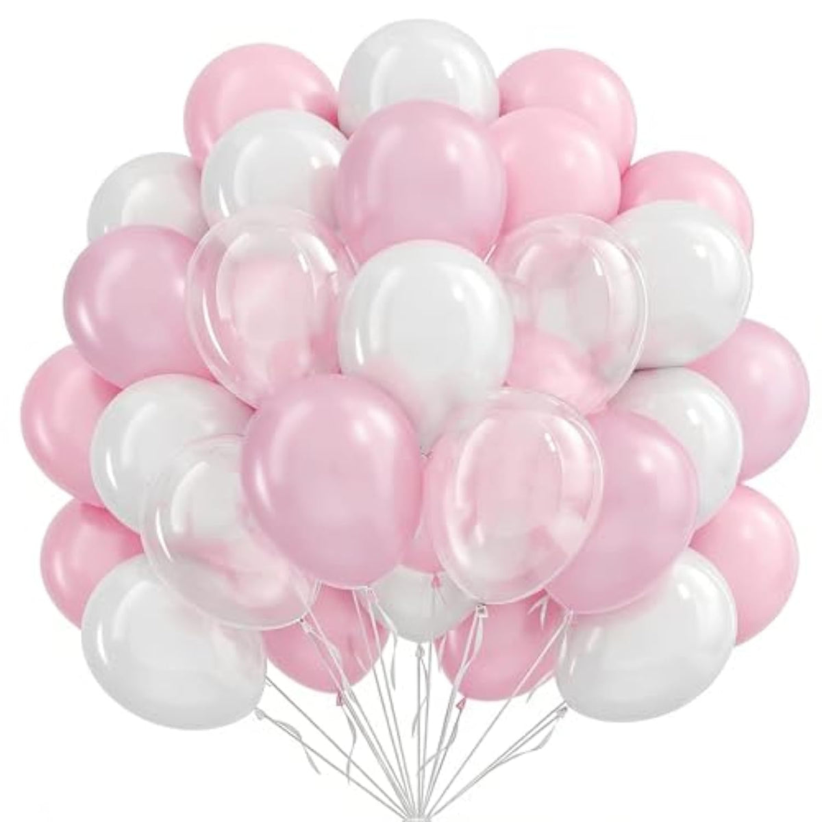 Pink Balloons Light Pink Balloons, Pink And White Clear Balloon 50Pcs 12 Inch Pink Latex Balloon For Girl Birthday Baby Shower Wedding Valentine'S Day Anniversary Party Decorations