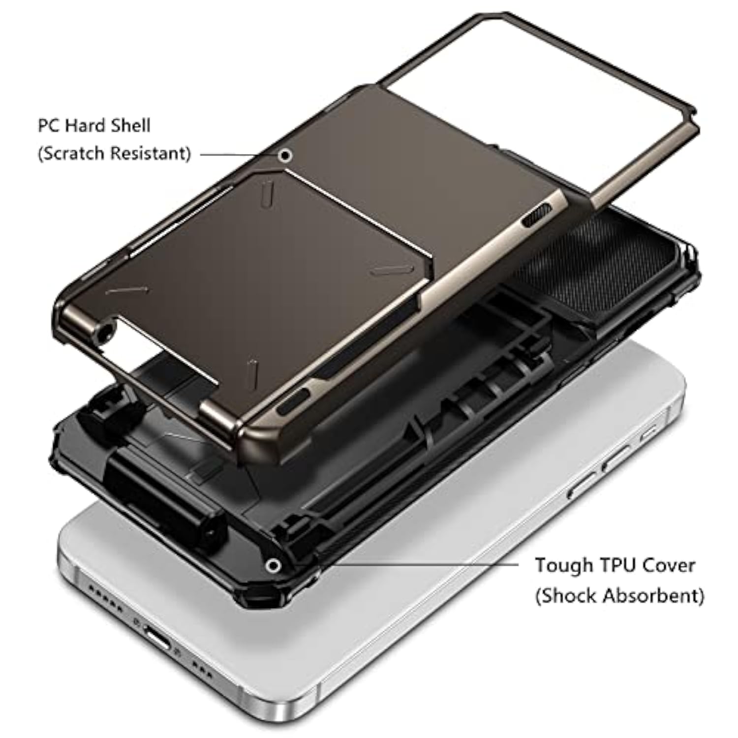 For Iphone 14 Pro Max Case Wallet Cover 4-Card Credit Card Holder Id Slot Scratch Resistant Dual Layer Hybrid Protective Hard Shell Rugged Tpu Bumper Armor Case 6.7 Inch Gun