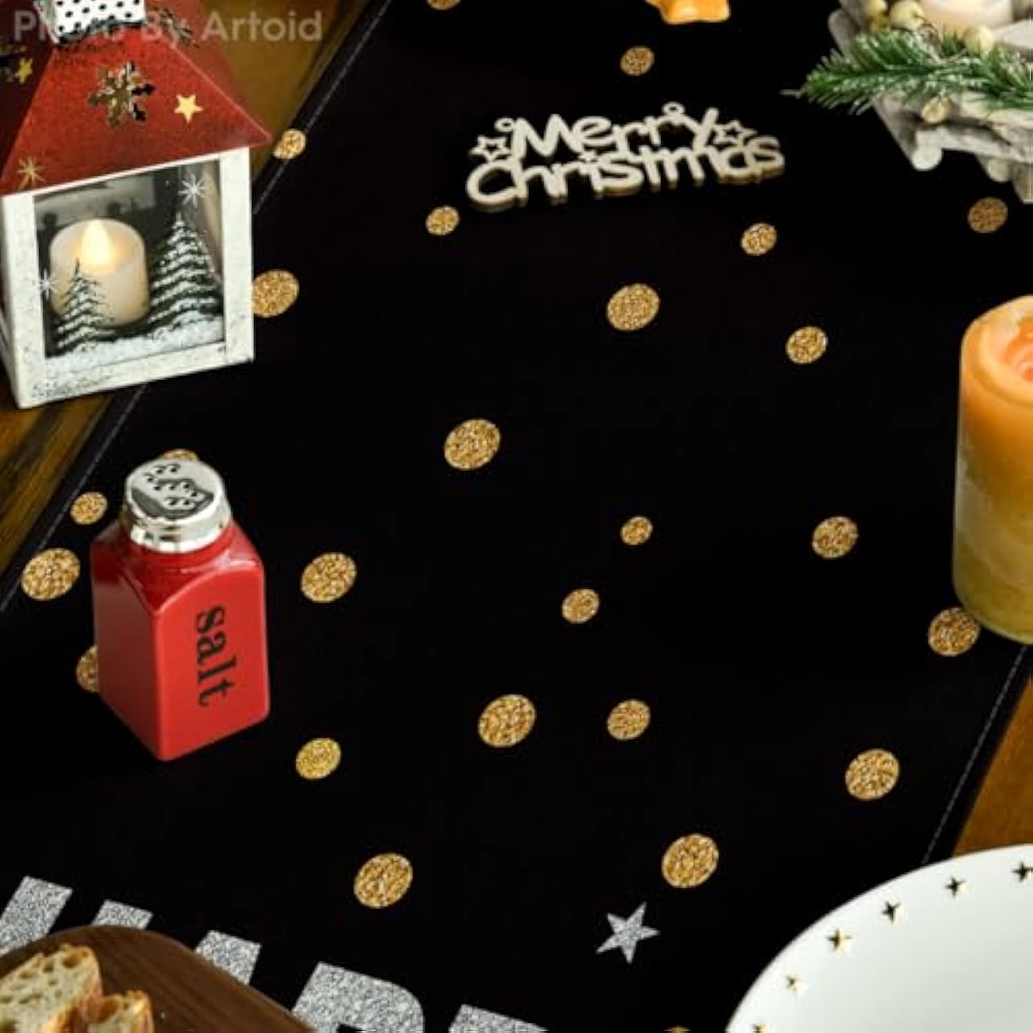 Cheers Black Gold 2025 Happy New Year Table Runner 13x72in Party Decor