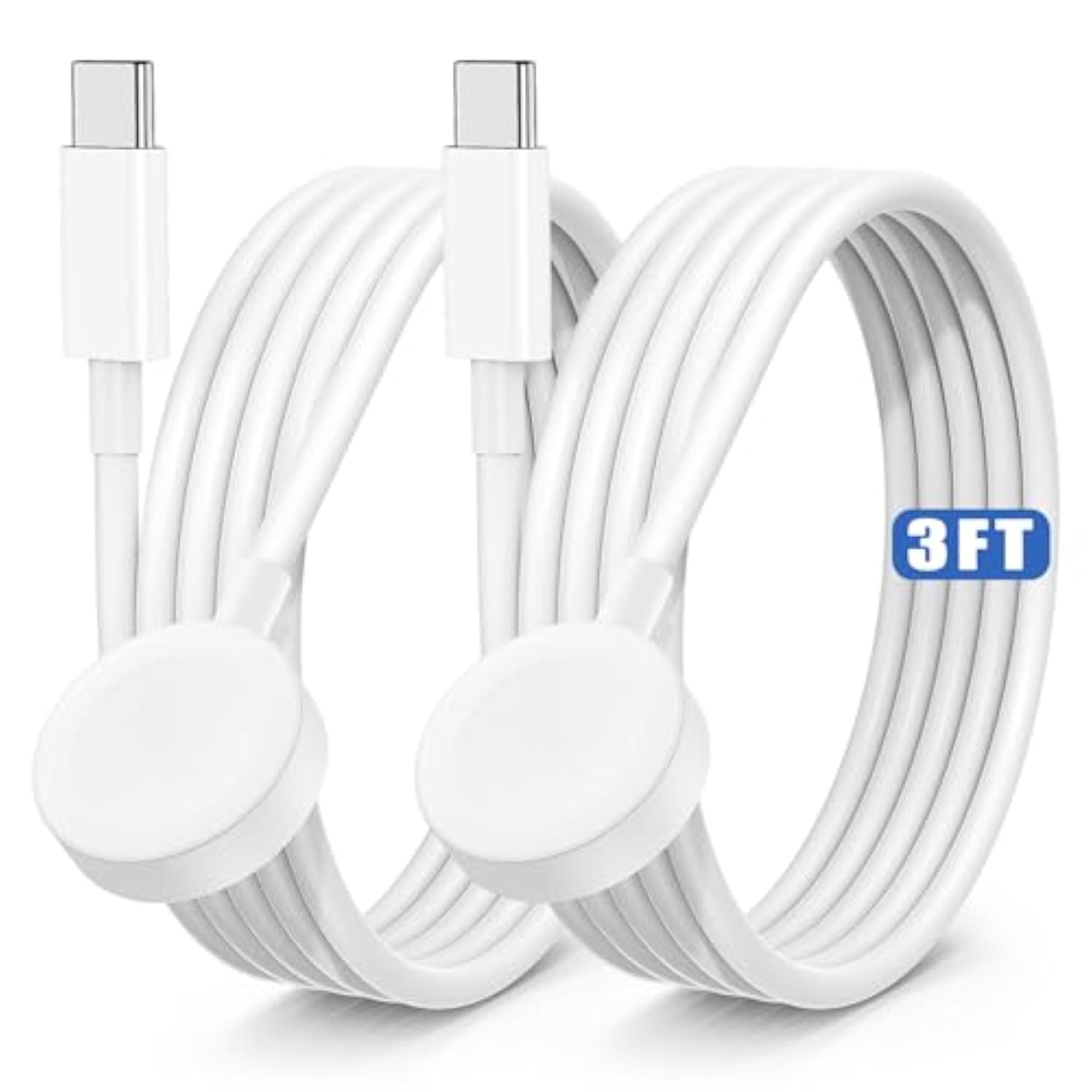 2Pack For Apple Watch Charger Usb C Magnetic Iwatch Charger Cable Fast Charging Cord Compatible With Watch Ultra2 Ultra Series 9 8 7 6 Se Se2 5 4 3 2 1-3Ft(1M) White