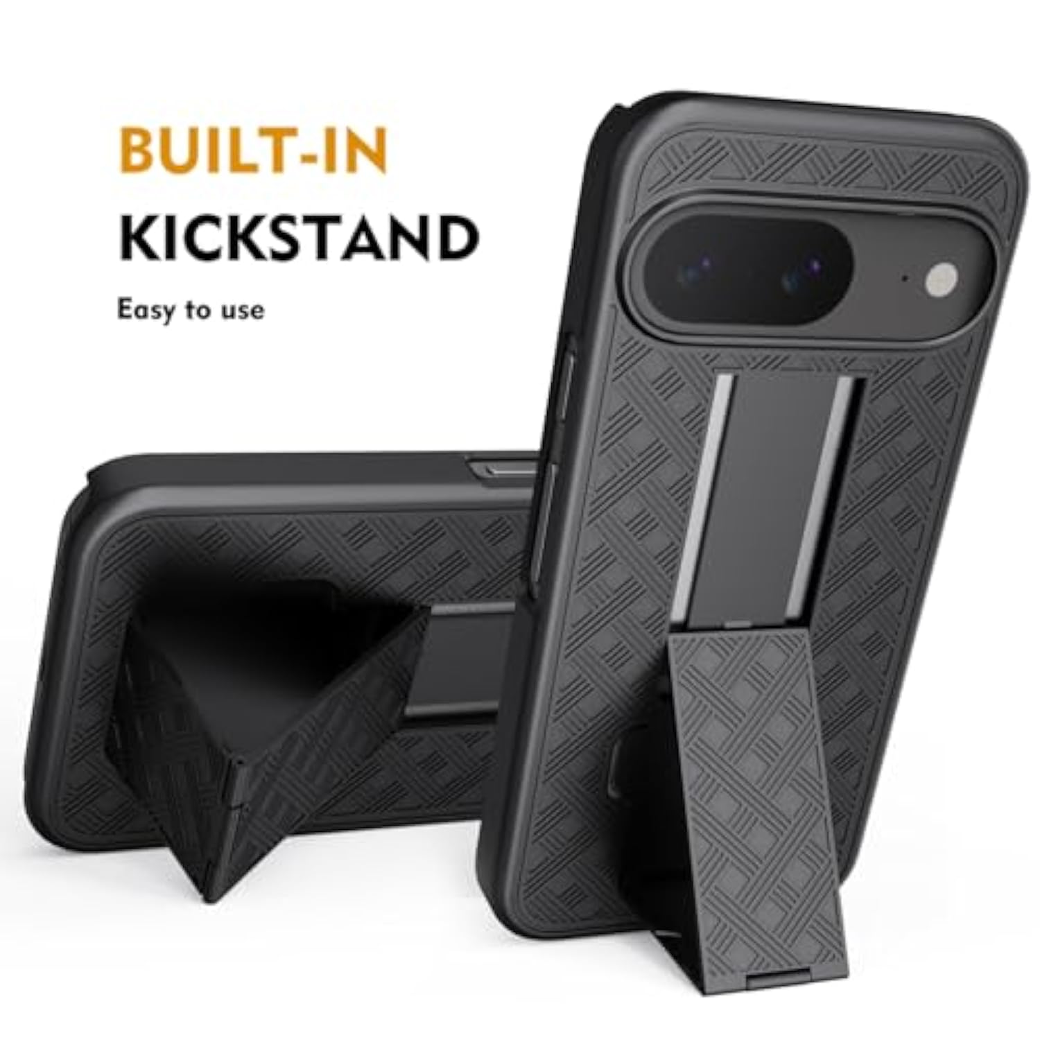 Google Pixel 9 Case Holster, Belt Clip, Kickstand, Full Body Armor, Black, 2024