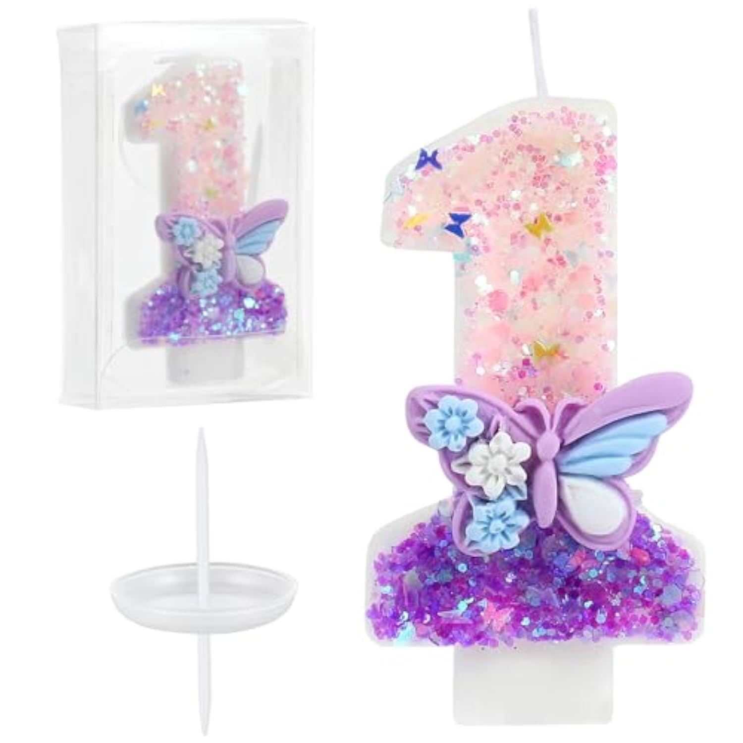 Birthday Number Candles Pink And Purple Butterfly Birthday Candles For Cake Glitter Number 1 Candle Cake Topper With Sequins For Girls And Women Anniversary Celebrations Supplies