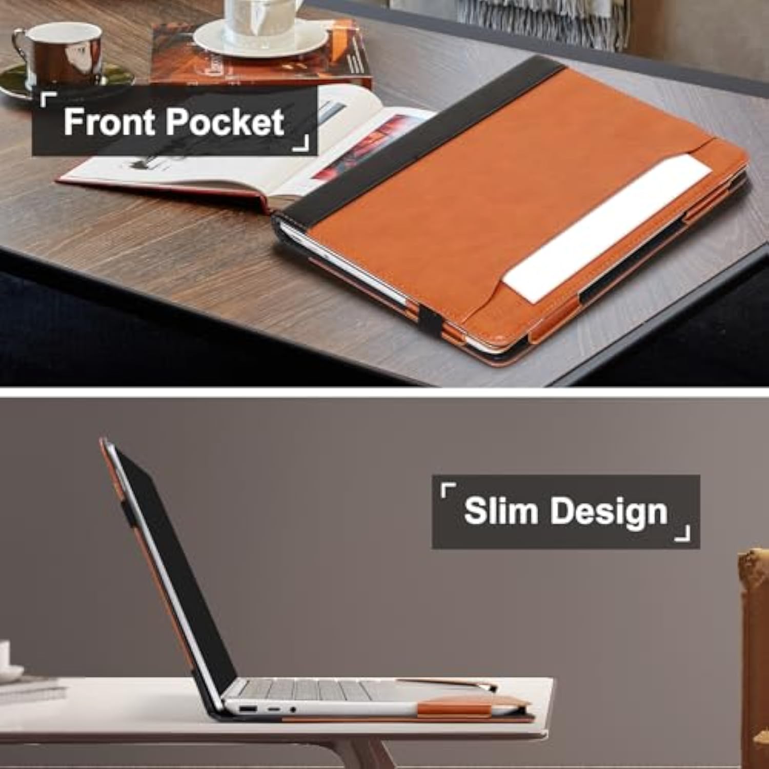 MOSISO Compatible with Microsoft Surface Laptop Go 3/2/1 12.4 inch 2023 2022 2020 Release (Models: 2013 & 1943), PU Leather Laptop Sleeve Carrying Case Portfolio Cover with Elastic Band, Brown