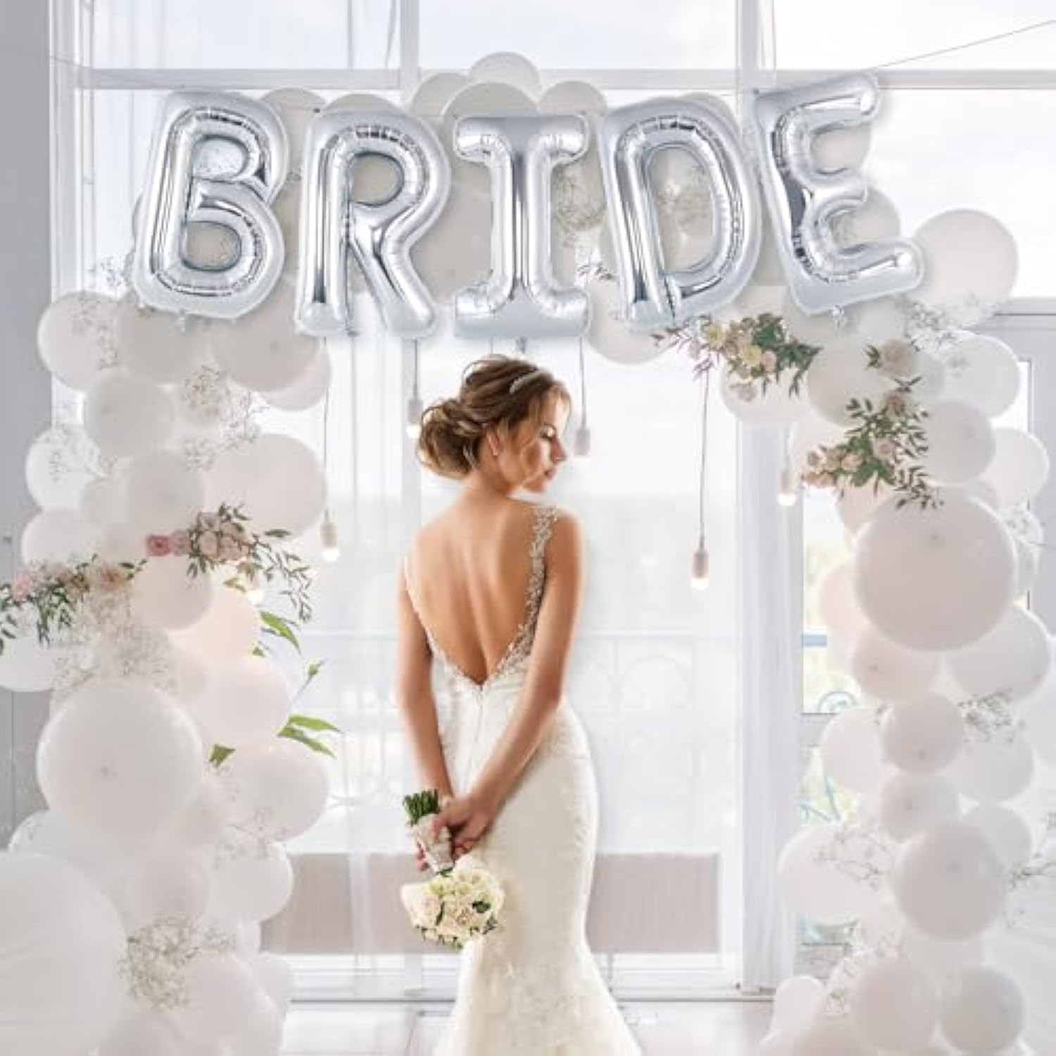 Silver Bride Balloons,16 Inch Bridal Shower Balloons,Bride Balloon Banner For Bachelorette Party Decorations,Bridal Photo Booth Bride Letter Banner For Wedding Engagement Party (Silver)