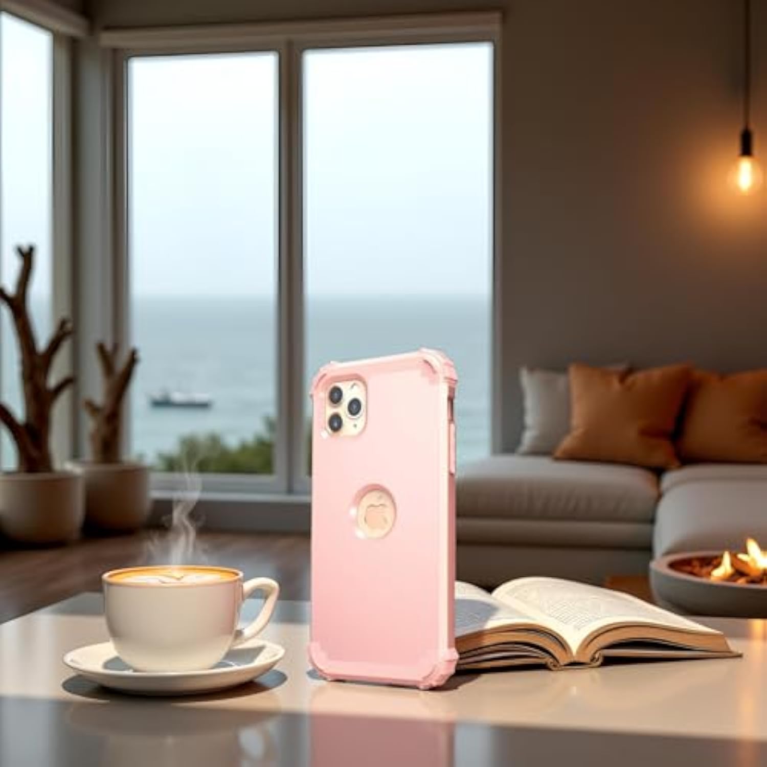 For 11 Pro Max Case With Tempered Glass Screen Protector,Hybrid 3 In 1 Shockproof Slim Fit Heavy Duty Protection Hard Pc Cover Soft Silicone Bumper Full Body Case, Rose Gold