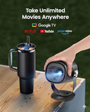 Freedo Portable Projector 1080P, Gtv With Licensed Netflix, 2.5Hrs Battery, 450 Iso Lumens, 180-Inch Display, Dolby Audio, Dlp Min Projector With Wifi And Bluetooth, Hrd10