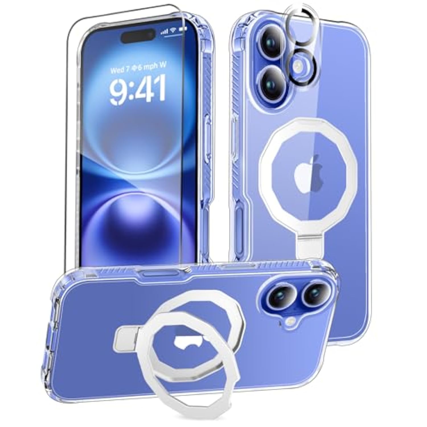 For Iphone 16 Plus Case, With Screen Protector + Camera Lens Protector, Built-In Seamless Stand, [Compatible With Magsafe] Protective Shockproof Phone Case, Cover For Iphone 16Plus - Clear