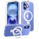 For Iphone 16 Plus Case, With Screen Protector + Camera Lens Protector, Built-In Seamless Stand, [Compatible With Magsafe] Protective Shockproof Phone Case, Cover For Iphone 16Plus - Clear
