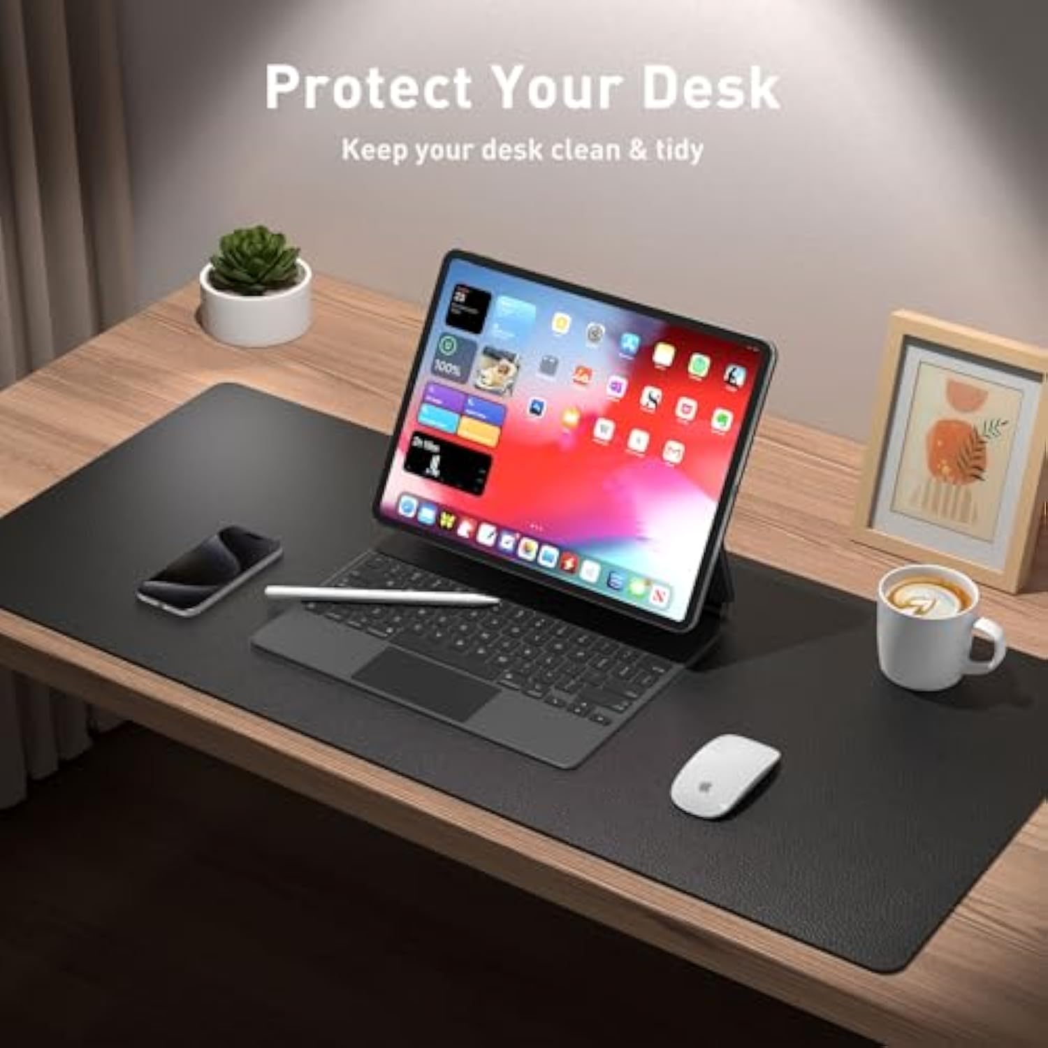 Leather Desk Pad Protector,Mouse Pad,Office Desk Mat, Nonslip Pu Leather Desk Blotter,Laptop Desk Pad,Waterproof Desk Writing Pad For Office And Home (Black,31.5" X 15.7")