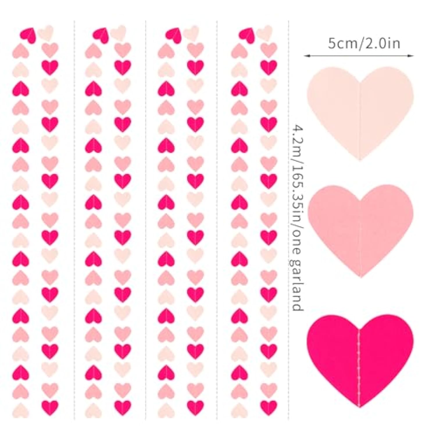 Hot-Pink Valentines-Day Party-Decorations Heart Garland - 52Ft Proposal Special Night Galentines Wedding Paper Streamers Banner, Girl Birthday Engagement Bachelorette Decor