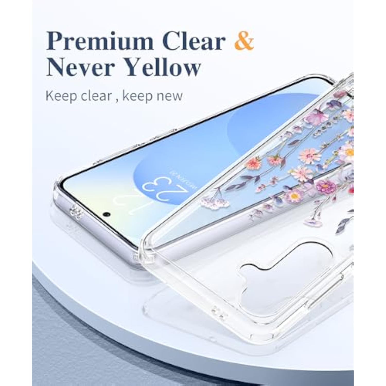 Samsung Galaxy S25 Plus Case with Screen & Camera Protector, Clear Floral Shockproof