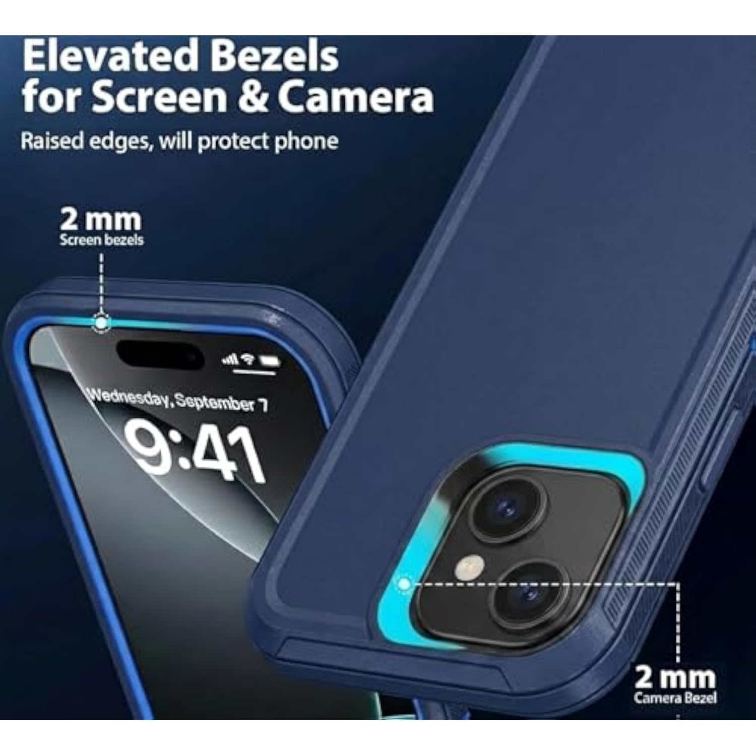 Navy Rugged Case for iPhone 14 Plus and iPhone 15 Plus 6.7 Inch Heavy Duty Dual-Layer Shockproof Dust and Drop Proof Cover