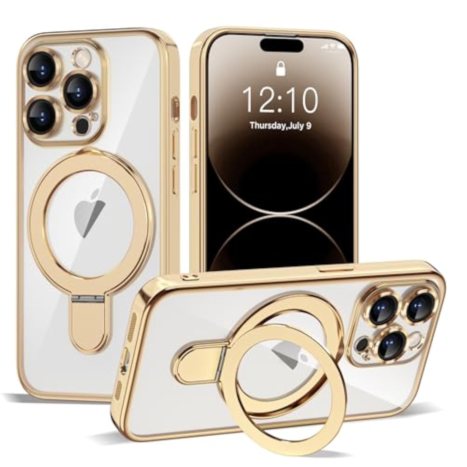 Clear Phone Case for iPhone 14 Pro Max with Stand 6.7 inches Gold Finish