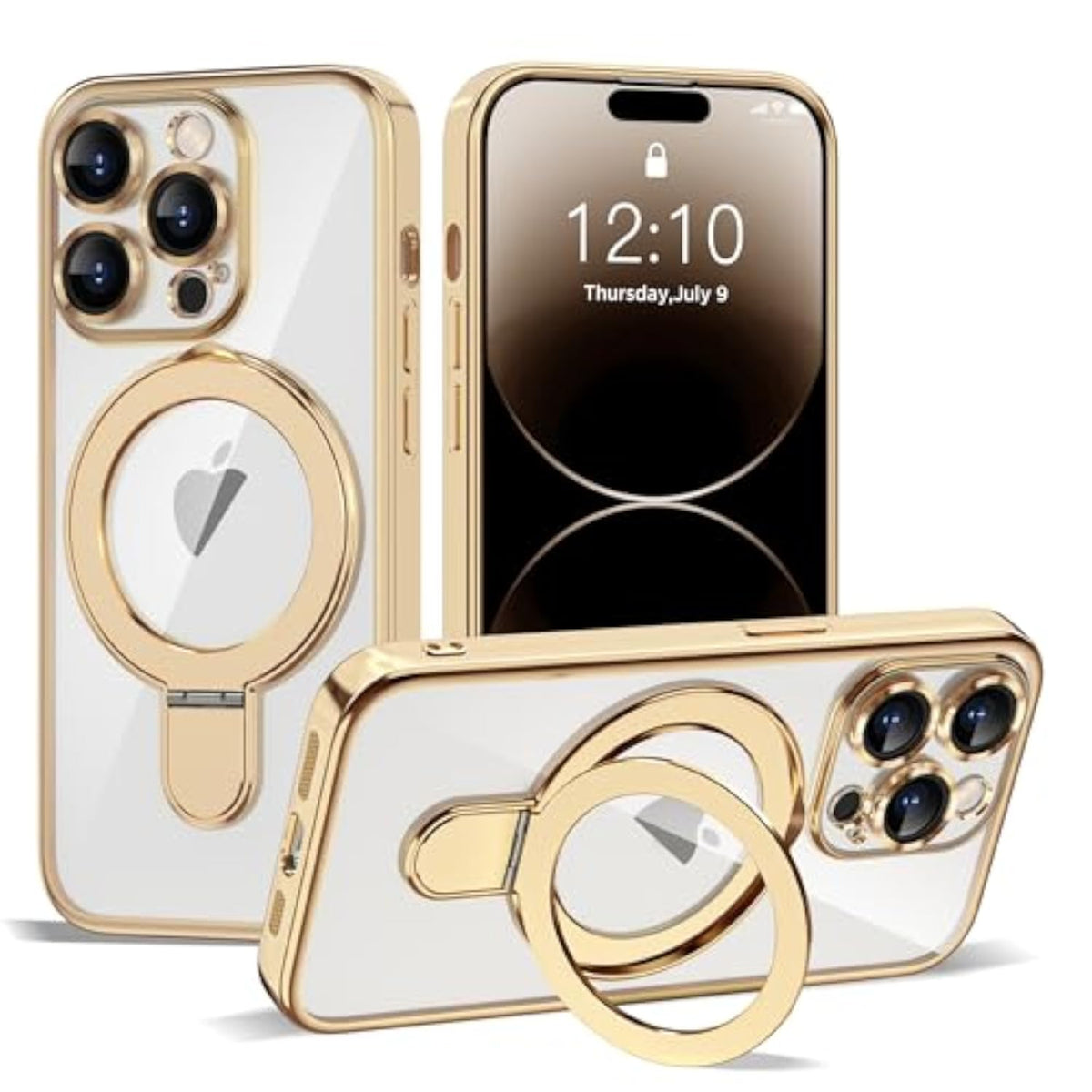 Clear Phone Case for iPhone 14 Pro Max with Stand 6.7 inches Gold Finish