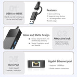 All-Lucky Usb To Ethernet Adapter, 4 In 1 Usb C To Ethernet Adapter Hub With 3 X Usb 3.0 Port/Gigabit Internet Port, High-Speed Network Hub Compatible For Imac,Macbook Proipad Proxps