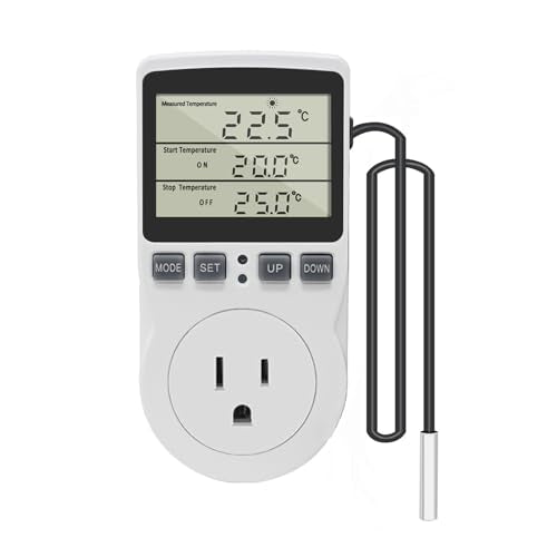 Digital Thermostat Outlet Plug Temperature Controller Outlet Socket 120V Heating Cooling Control 110V 15A Celsius Fahrenheit Display White