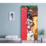 Funny Merry Christmas Door Cover - Large Cute Santa Dogs Banner For Front Door Decoration - Xmas Party Photography Background