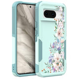 For Google Pixel 8 5G Case: Cute Flower Floral Design For Girls Women Slim Fit Soft Tpu Bumper Silicone Cell Phone Cover (Mint Teal/Magnolia)