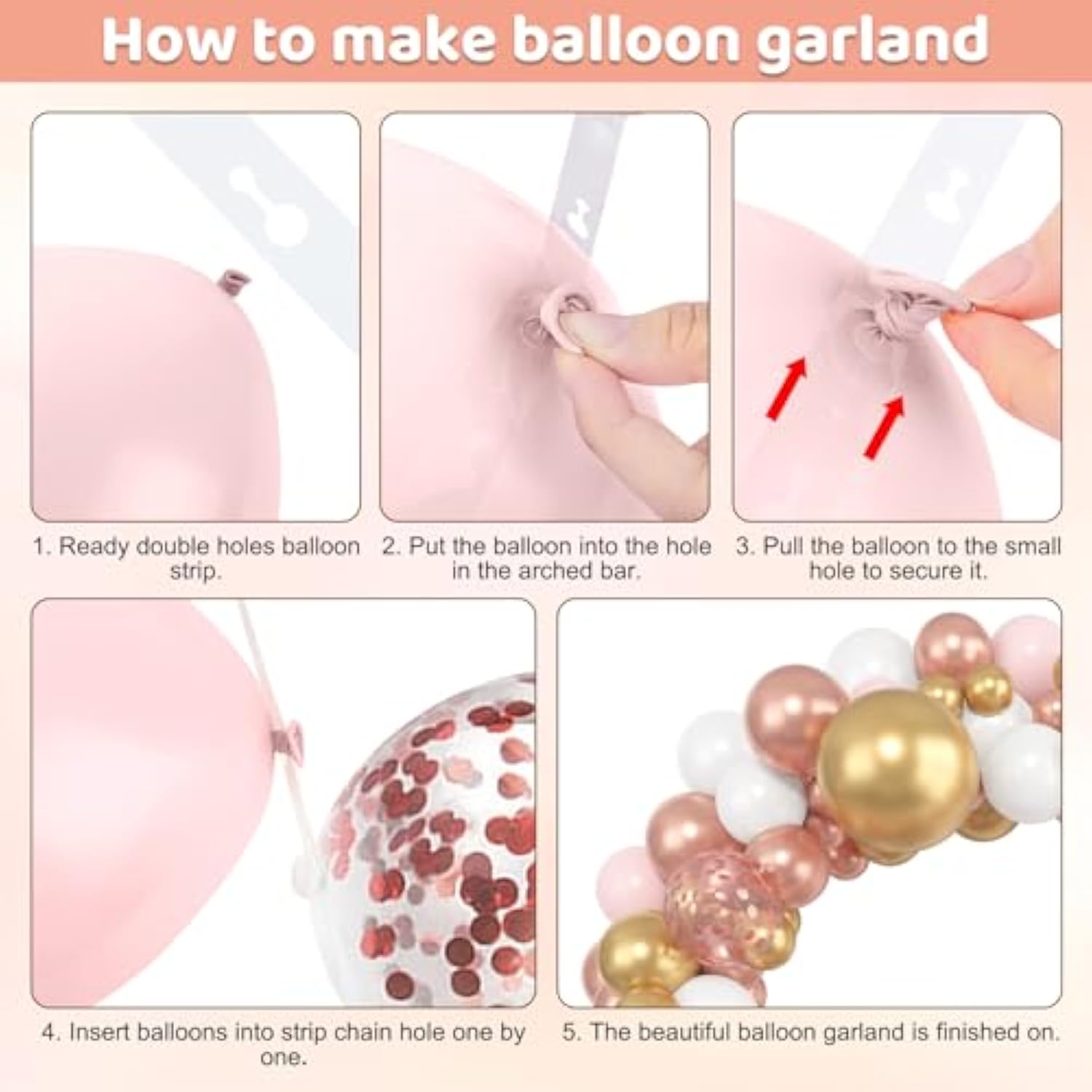 153Pcs Rose Gold Balloon Garland Arch Kit, Different Sizes 18 12 10 5 Inch Pink White Gold Latex Metallic Confetti Balloons For Girls Graduation Birthday Bridal Baby Shower Party Decorations