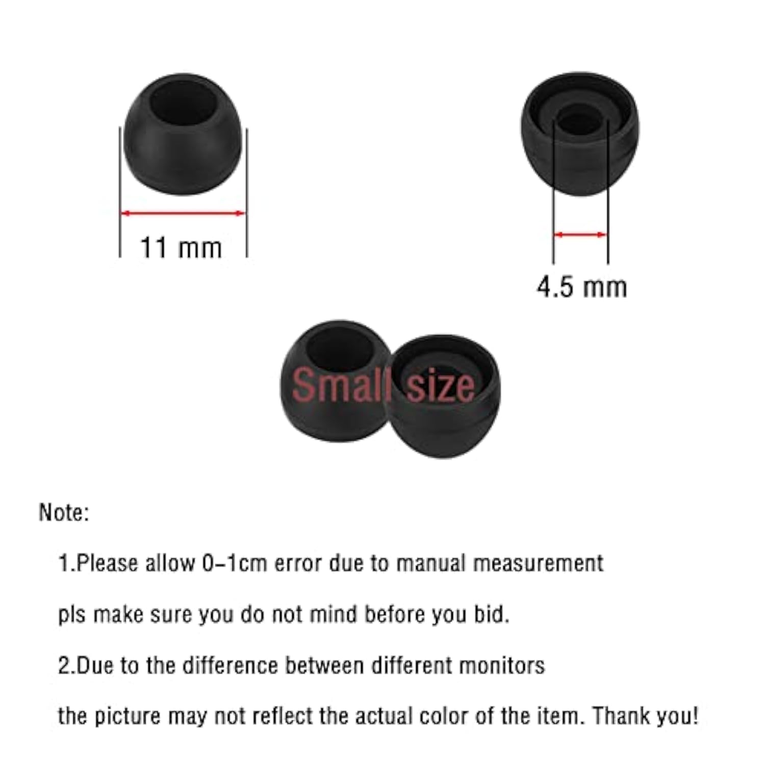 Silicone Small Replacement Earbud Tips Eartips For In-Ear Headphones Rubber Tips Earbuds Cap 10 Pairs (Black)