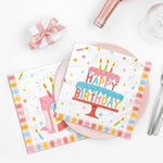 Happy Birthday Party Supplies Set - Cake Design, Featuring Birthday Cake Napkins, Suitable For Adults And Kids Decorations (6.5X6.5 In, 3-Ply Disposable, 50-Pack)