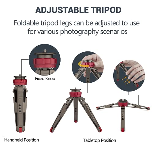 Mini Tabletop Tripod Stabilizer Grip, Lightweight Portable Aluminum Alloy Stand with 1/4 Screw Mount and Function Leg Design for Ipad DSLR Cameras