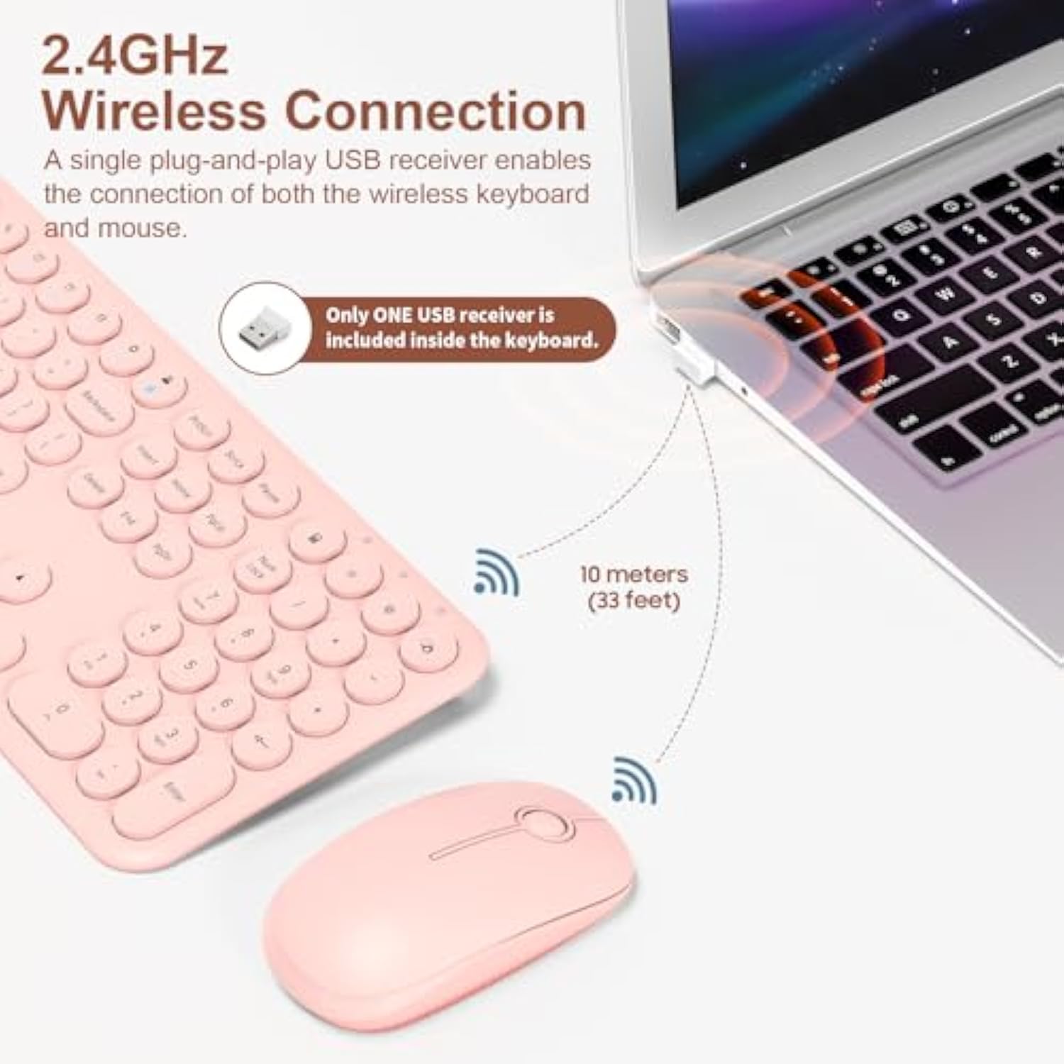 Cute Wireless Keyboard And Mouse Combo Slim 2.4Ghz Usb Cordless Full Size Silent Retro Keyboard And Mouse Set For Pc Computer,Laptop,Windows,Mac,Tablets?Upgraded Peach?