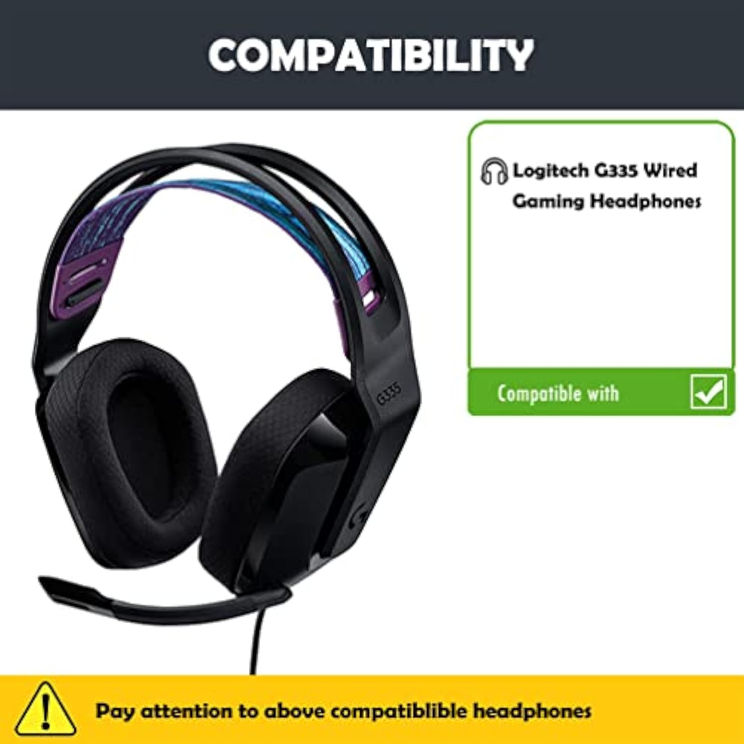Headphone Ear Pads Cushion Memory Foam Replacement-Earpads Compatible With Logitech G335 Wired Gaming Headphones