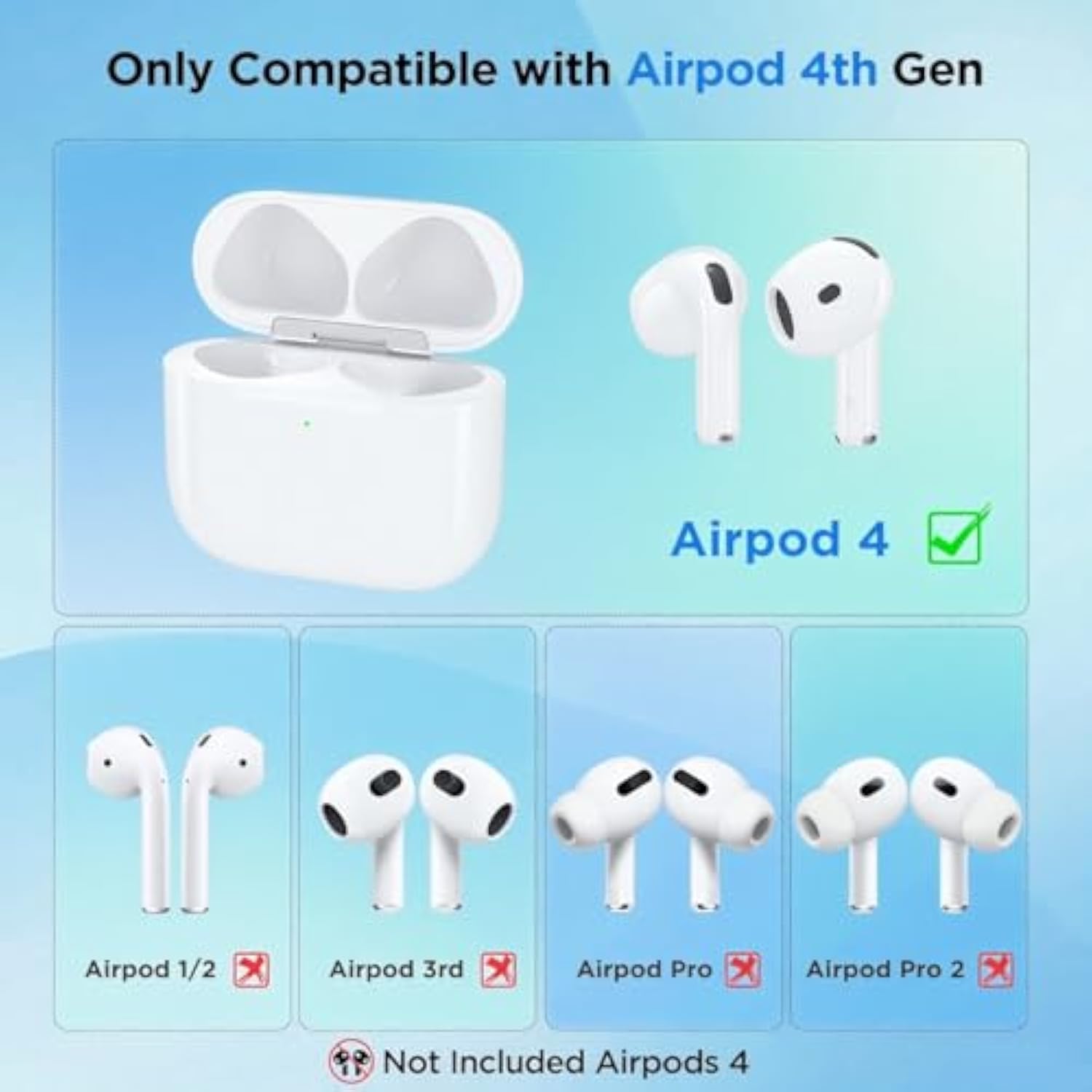 Wireless Charging Case Compatible With Airpods 4 Generation Usb C Port, Air Pod 4Th Gen Charger Case With Bluetooth Pairing Sync With Type-C, Built-In 660 Mah Battery, No Earbuds