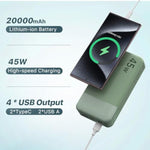 Portable Charger, 20000Mah Power Bank, 45W Power Bank Fast Charging, Battery Pack With C To C Cable, Battery Bank With Digital Display For Iphone Android Laptop Etc(Green)