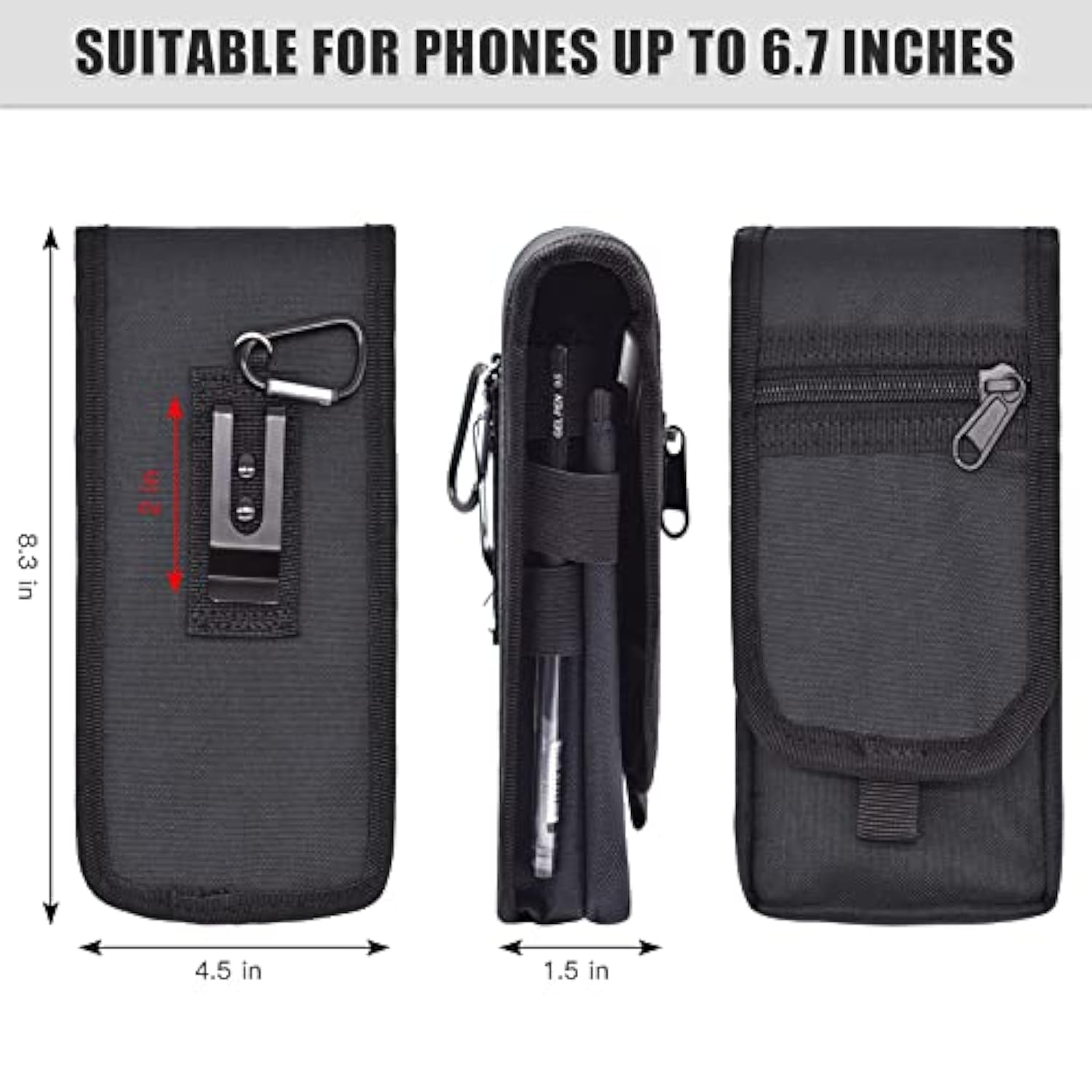 Dual Phone Holster,Belt Phone Pouch, Large Smartphone Pouch Cell Phone Holder, Multi-Purpose Tactical Cell Phone Holder For Work, Hiking, Camping, Barbecue, Rescue (Black)