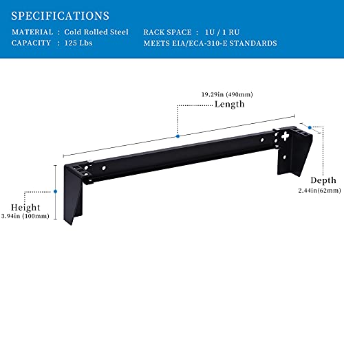 1U Vertical Wall Mount Rack - Heavy Duty 125lbs Capacity Vertical Mounting Bracket