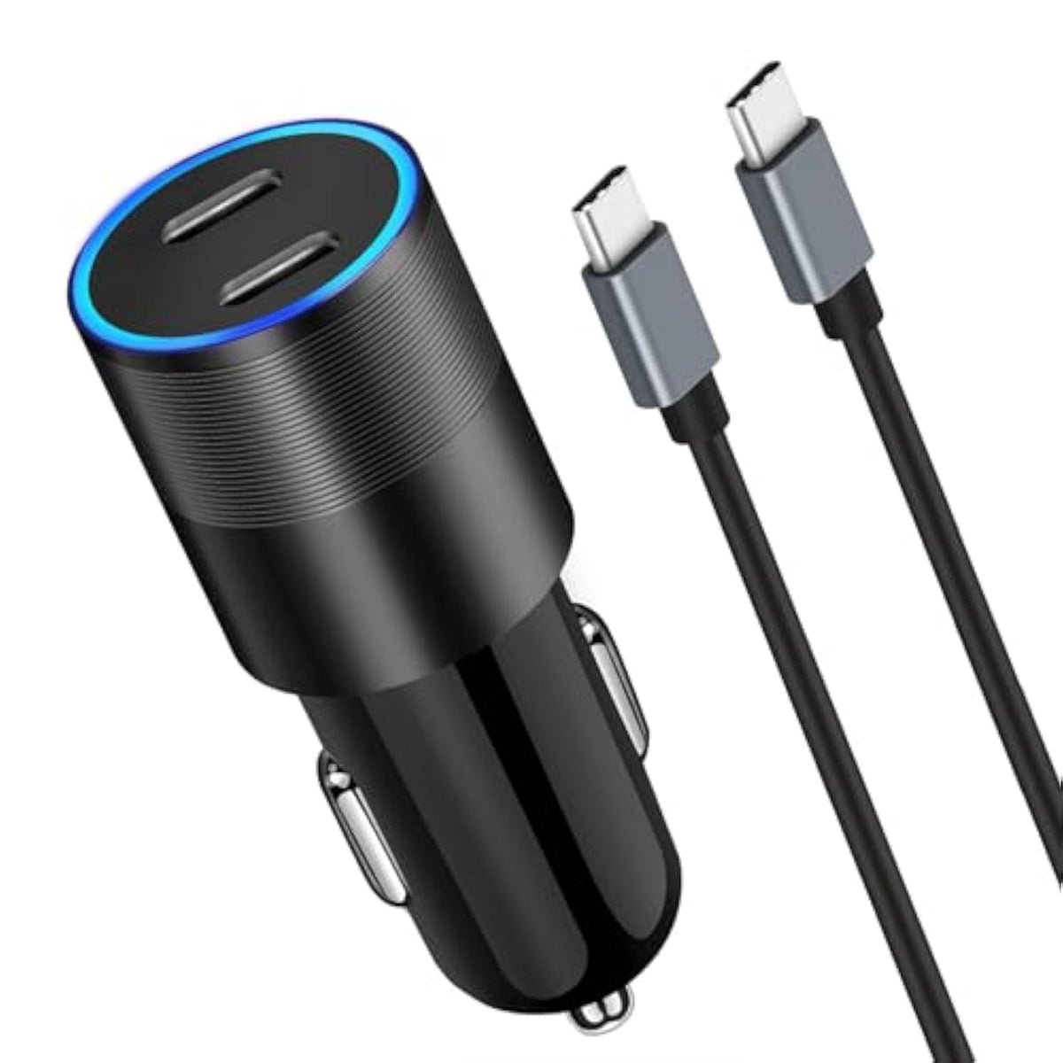 60W Fast Usb C Car Charger, Dual 30W Pd 3.0 Charging Ports Cigarette Lighter Adapter For Iphone 16/15 Pro Max/Plus, Ipad, Google Pixel 9, Samsung Galaxy S25/S24, Android Phone With 3.3Ft Type C Cable